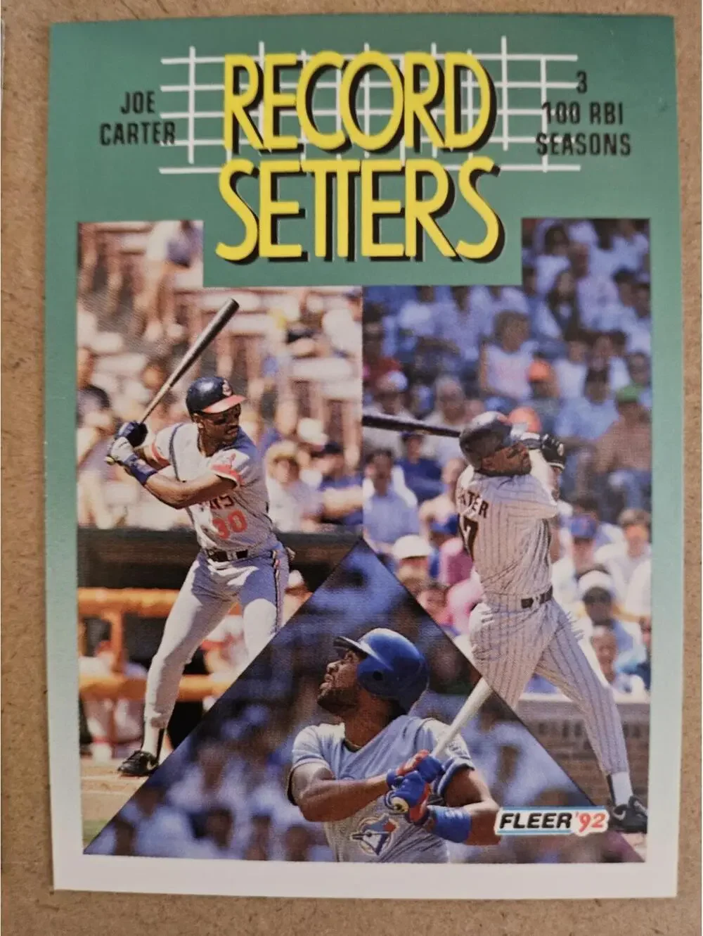 1992 Fleer Baseball # 685 Record Setter 3 100 RBI Seasons Joe Carter